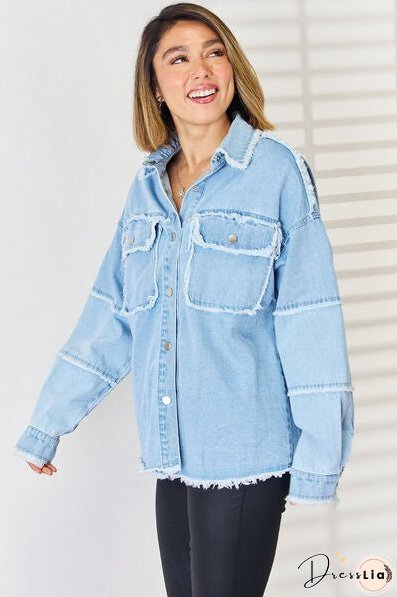 PEACE Raw Hem Dropped Shoulder Denim Top
