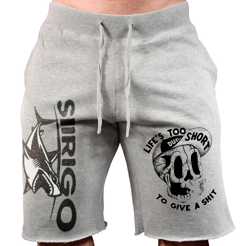 LIFE’S TOO SHORT TO GIVE A SHIT Funny Skull Graphic Print MEN'S SWEAT SHORTS WORKOUT