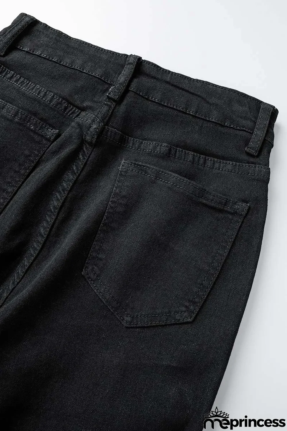 Black Casual Solid Ripped High Waist Boot Cut Denim Jeans