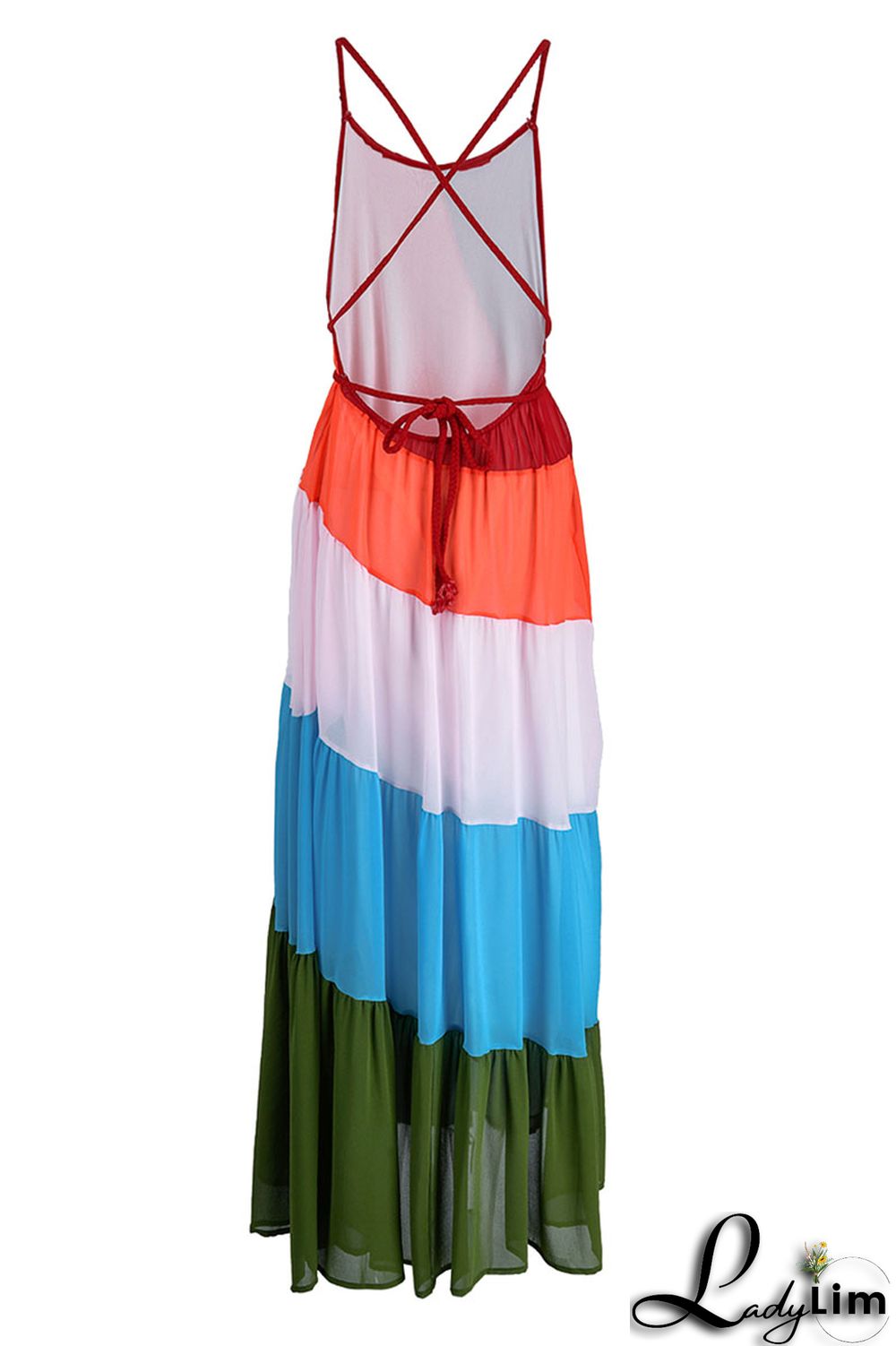 Orange Sexy Print Patchwork Backless Straight Dresses