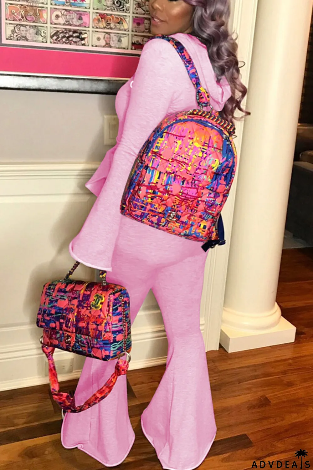 Pink Sexy Solid Patchwork Hooded Collar Long Sleeve Two Pieces