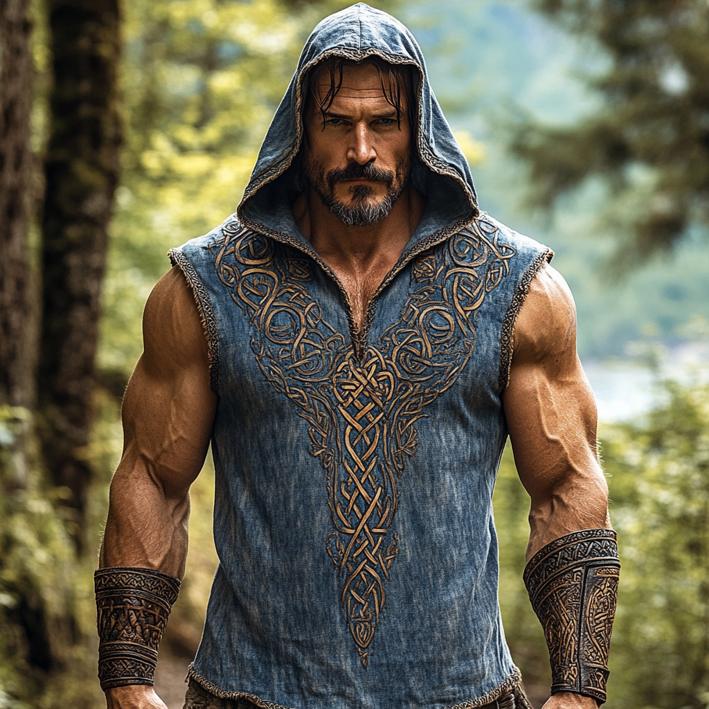 Comstylish Men's Viking Celtic Art Hooded Linen Vest