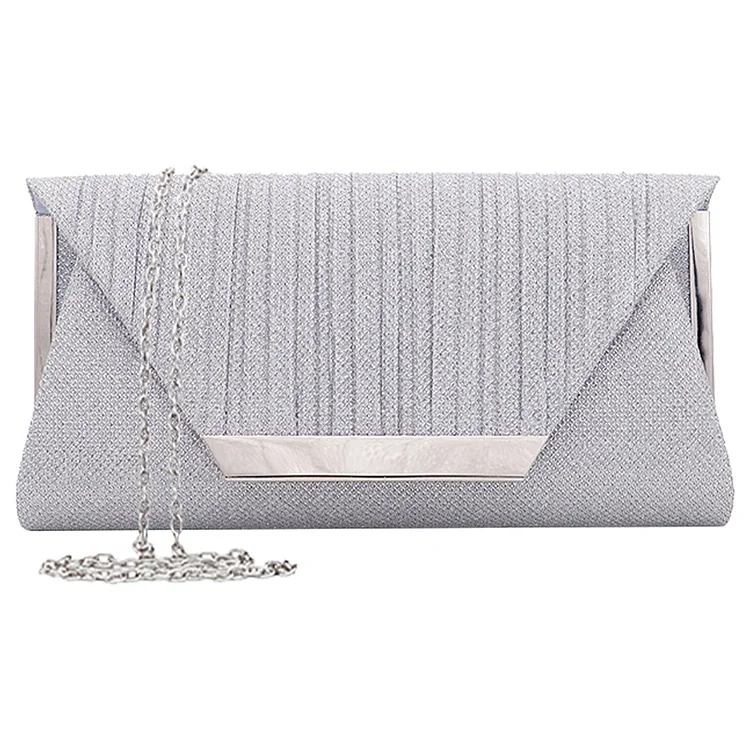 Envelope Clutch Bag Chain Evening Bag Fashion Elegant Party Handbags (Silver)