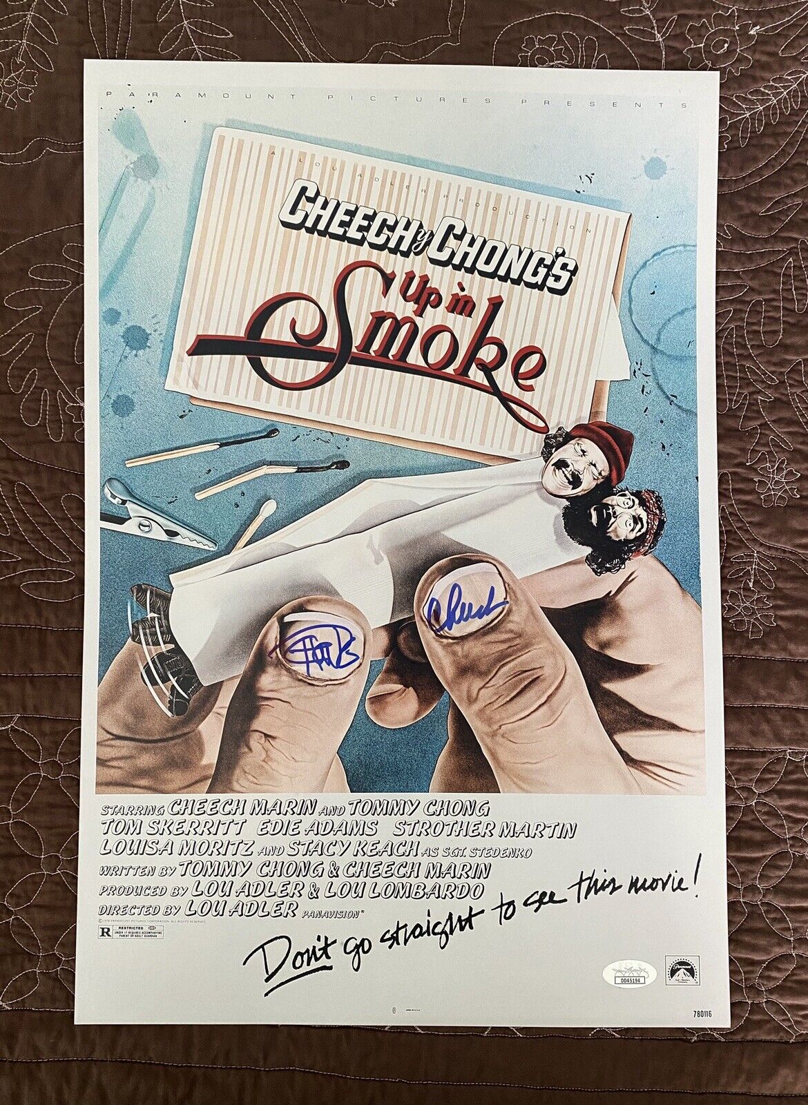 Cheech & Chong Signed Up In Smoke 12x18 Movie Poster CHEECH Marin Tommy JSA COA