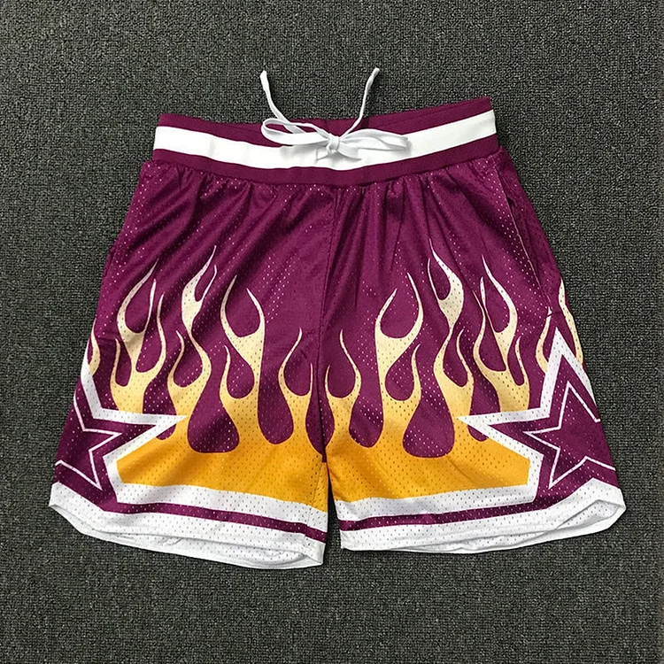 Basketball Shorts Ice Silk Flame Street Loose Casual Double Layer Sports Pants at Hiphopee