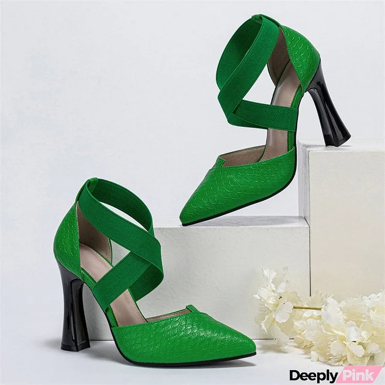 Chic Fashion Green Cross Straps Pumps For Ladies