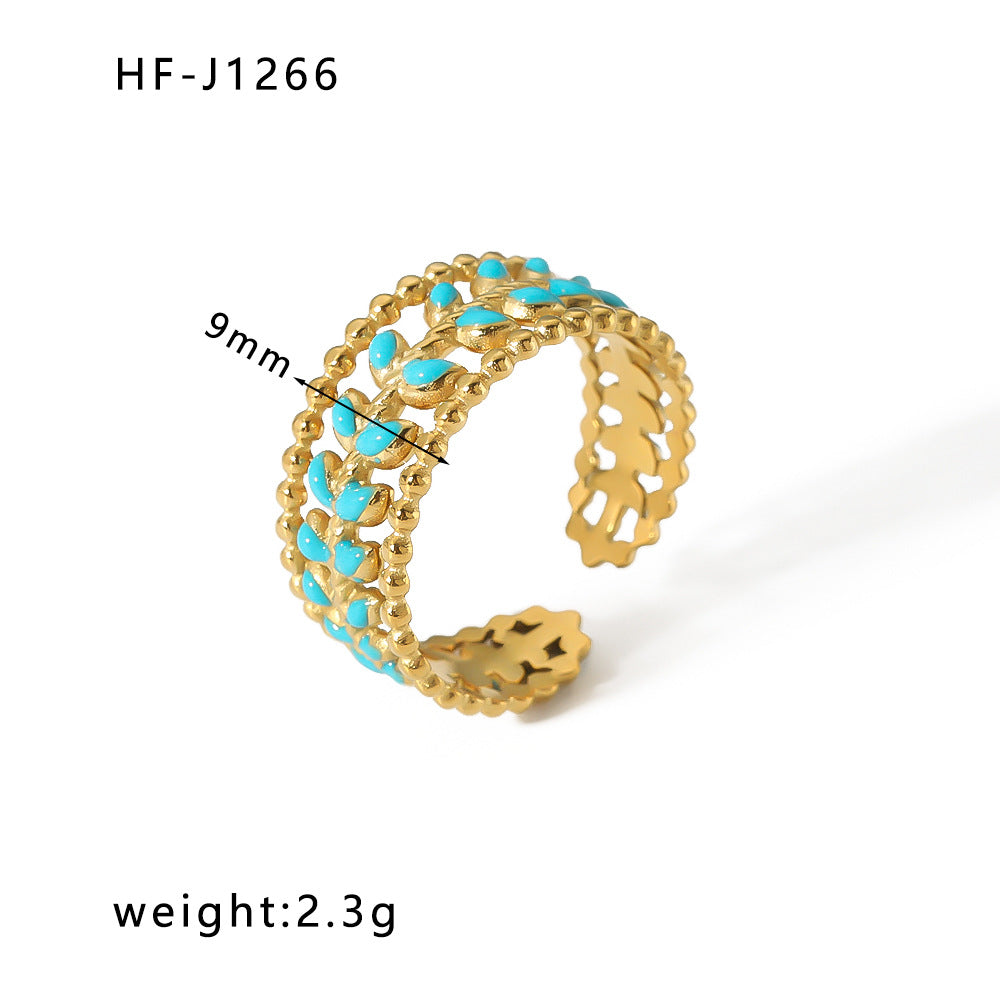 Women IG Style Circle Round Geometric Stainless Steel Electroplating Rings