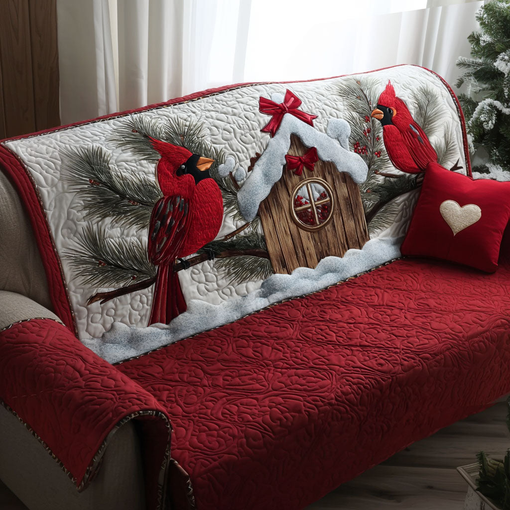 Winter Cardinal Haven Quilted Sofa Cover NCU0PT9893 everthome