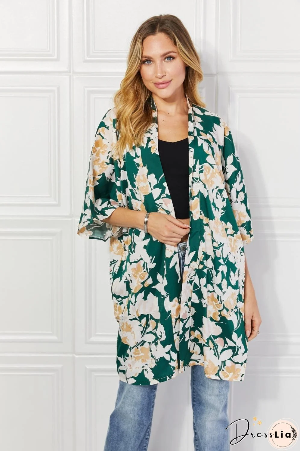 Justin Taylor Time To Grow Floral Kimono in Green