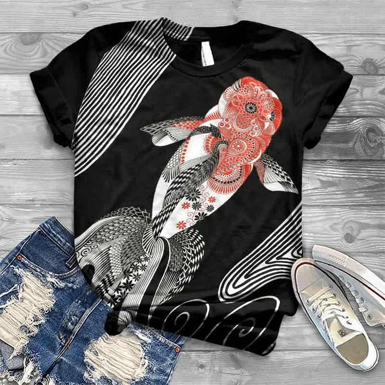 Jindong Goldfish Japanese Print T-shirt
