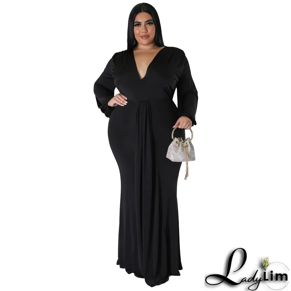 Fall Fashion Plus Size Women's Sexy Nightclub Dress Irregular V-Neck Dress