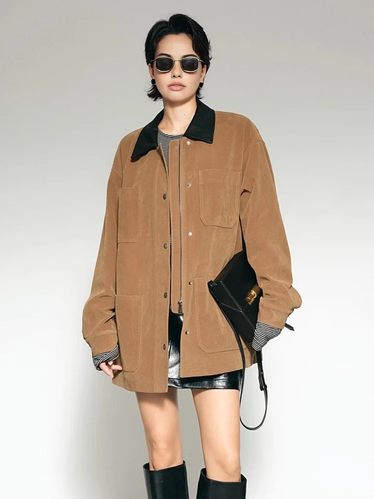 Contrast Collar Suede Blazer