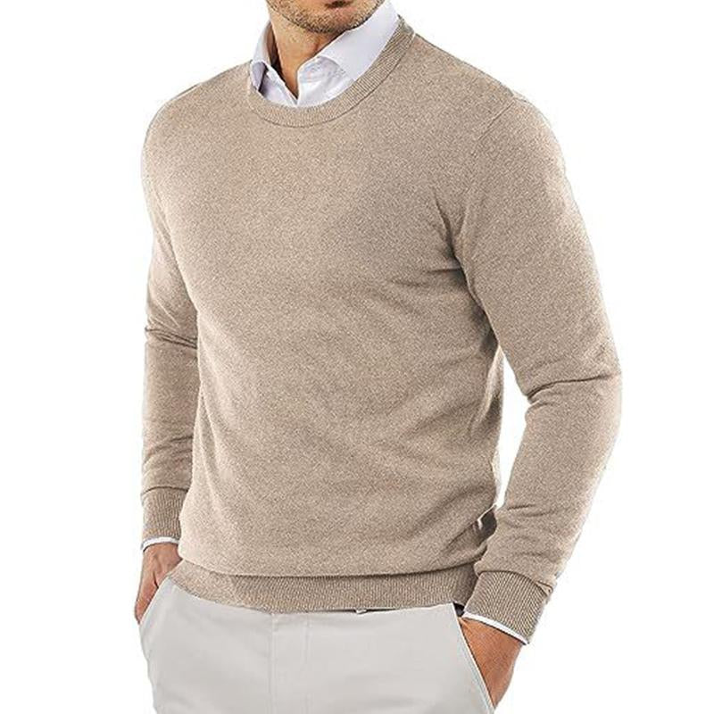 Men's Casual Solid Color Round Neck Knitted Pullover Sweater