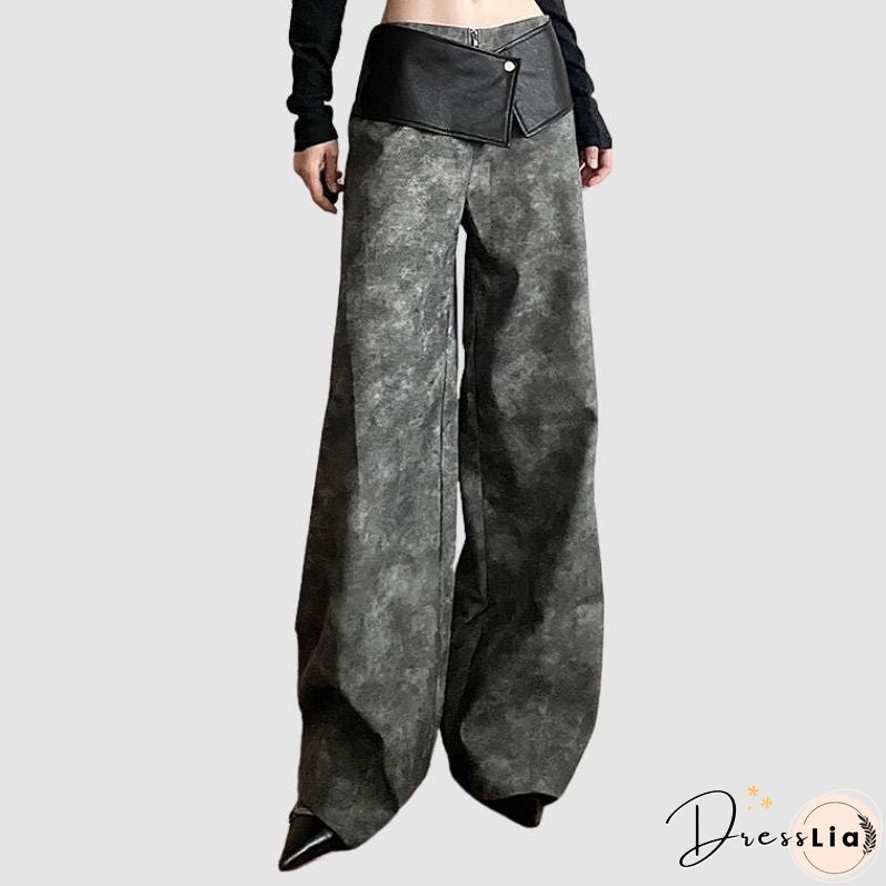 Sfumato Pattern Design Suede Wide Leg Pants