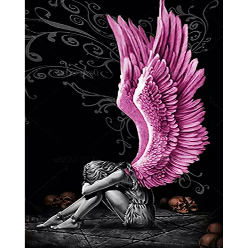 Full Round Diamond Painting - Sad Angel Wings(30*40cm)