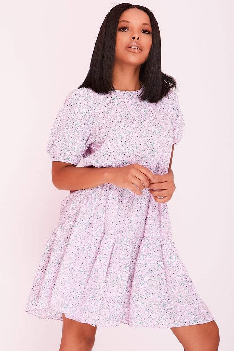 Lilac Puff Sleeve Ditsy Floral Print 