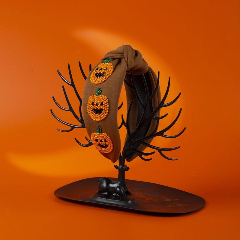 Women’s Hip-Hop Retro Funny Halloween Pattern Pumpkin Ghost Cloth Seed Bead Hair Band