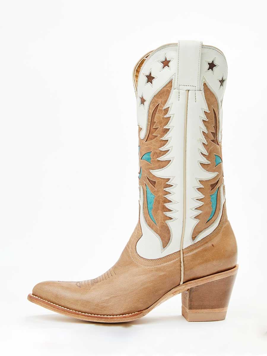 Brown Vegan Leather Snip Toe Star and Eagle Inlay Heel Western Boots 