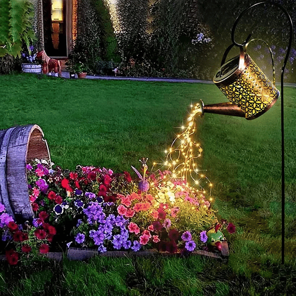 LED Watering Can Iron Waterproof Garden Patio Solar Fairy Decorative Light