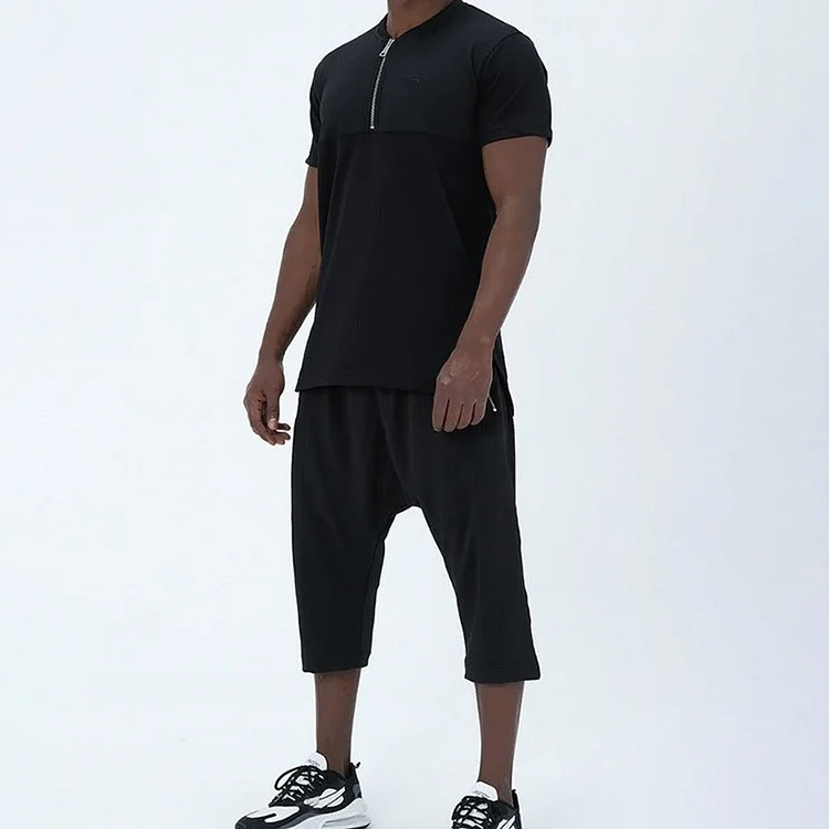 Broswear Black Casual Wear Short Sleeve and Shorts Two Piece Set