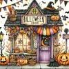 40x40cm Halloween Haus 5d DIY Vollbohrer Runde Diamond Painting Kit Wanddekoration