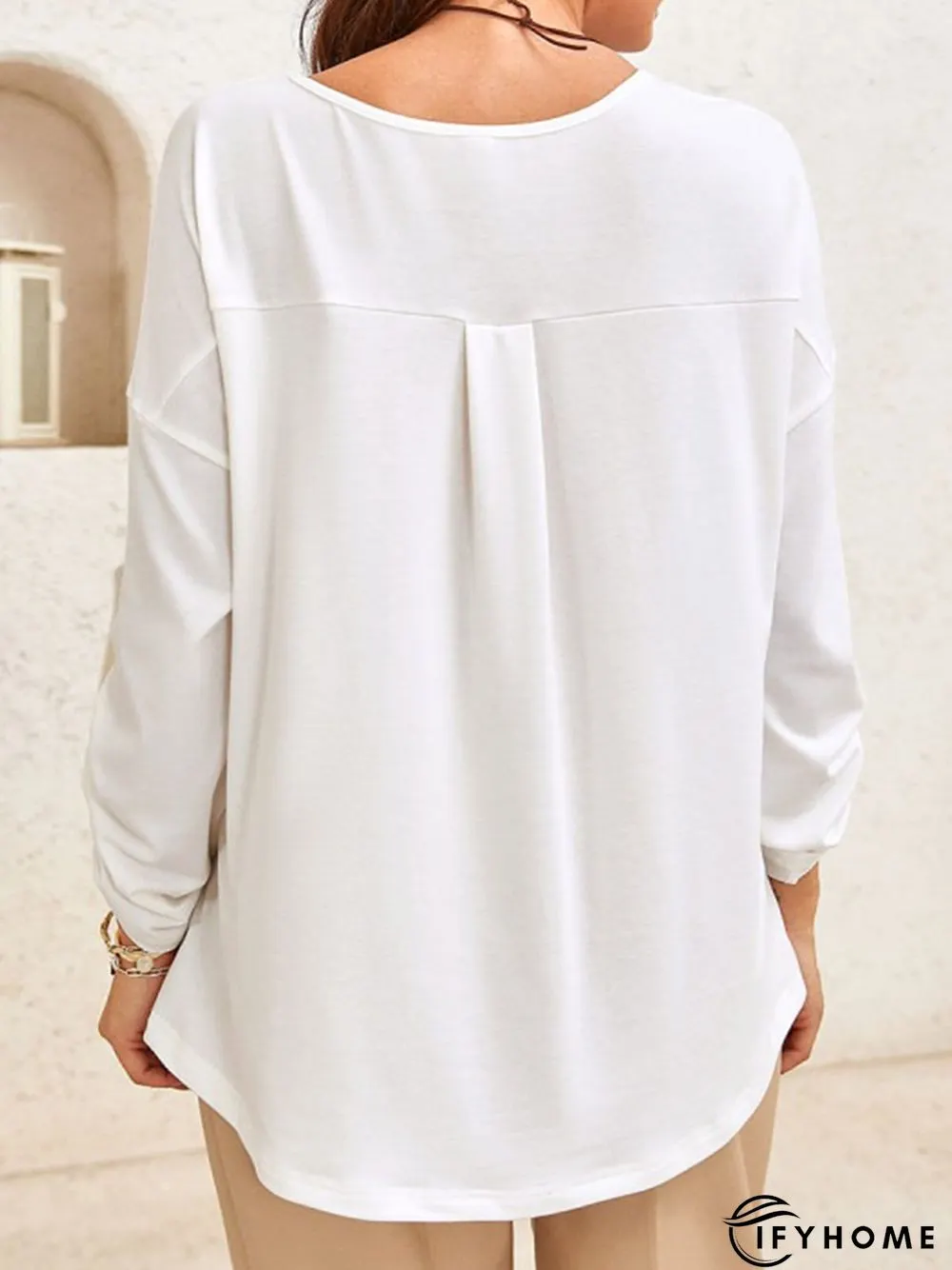 Basic Plain Long Sleeve Crew Neck Casual Tunic T-shirt | IFYHOME