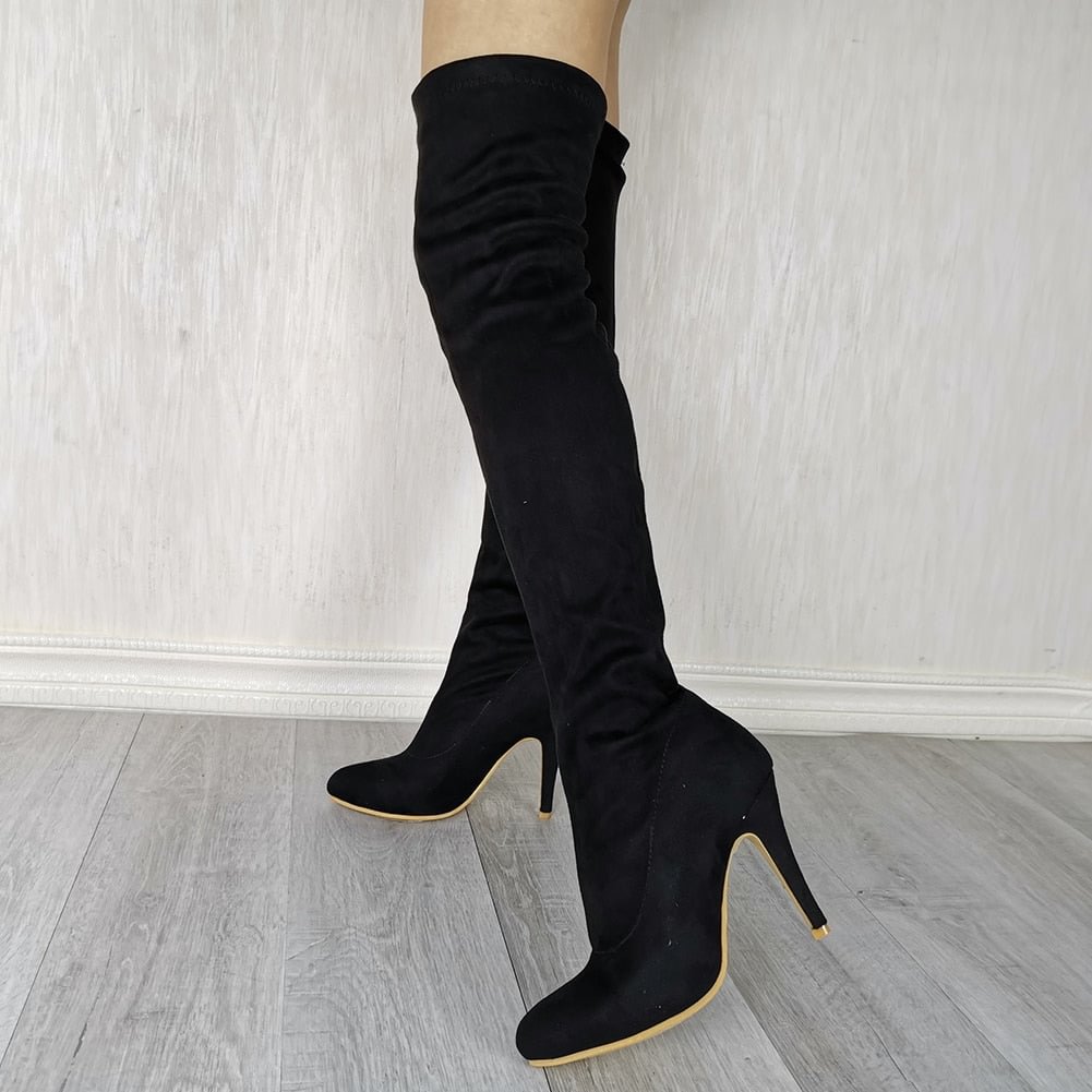 DoraTasia Plus Size 32-48 New Ladies Sexy Thin High Heels Thigh High Boots Solid Over The Knee Boots Women Party Ol Shoes Woman