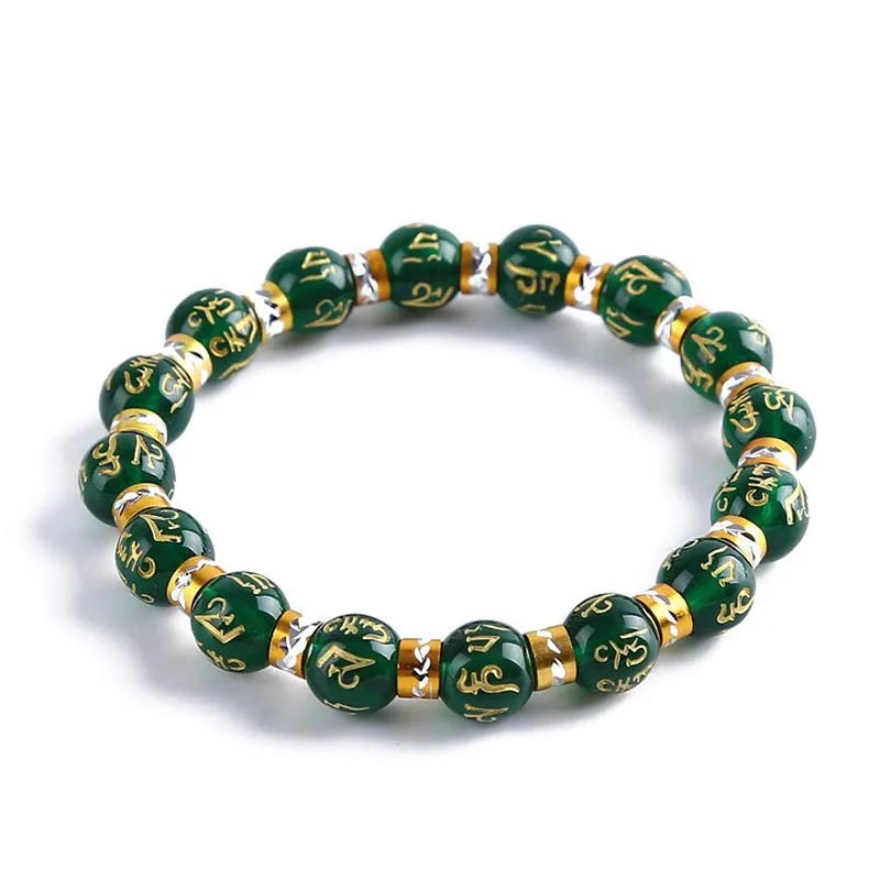 Feng Shui Green Agate Mantra Support Bracelet