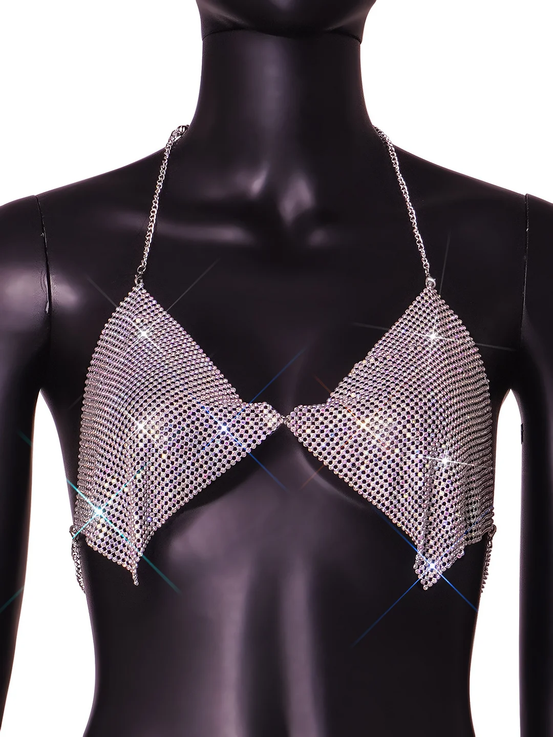 Uveng Uveng Women's Nightclub Low Breast Cut Back Flash Diamond Chain Slit Top Y616