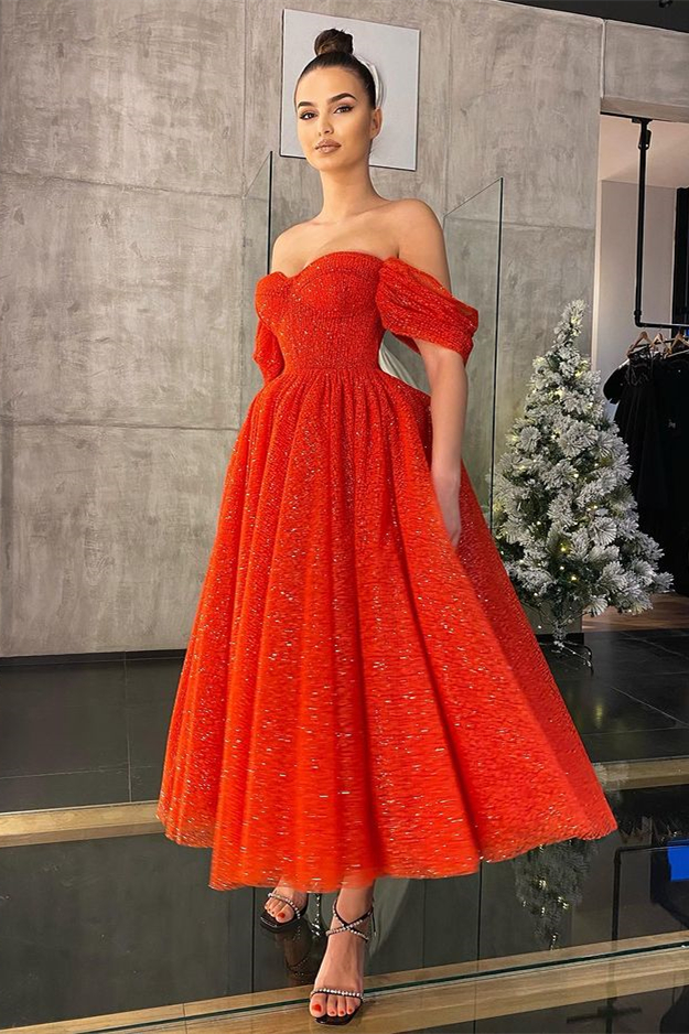 Daisda Off The Shoulder Red Prom Dress With Sequins