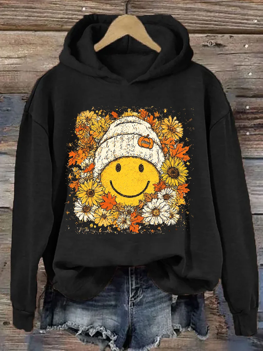 Floral Fall Smiley Face Hoodie