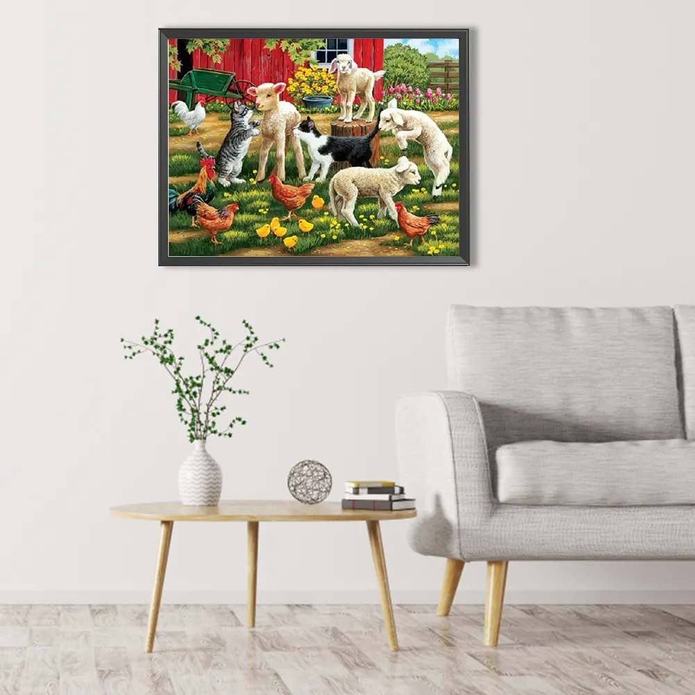 Diamond Painting - Full Square Drill - Kittens and sheep(Canvas|40*30cm)