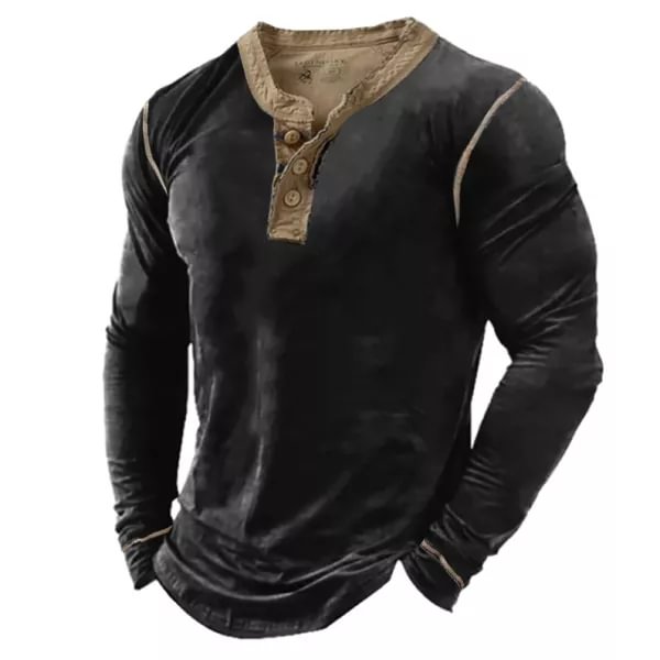 Men's Outdoor Vintage Long Sleeve Henley Shirt