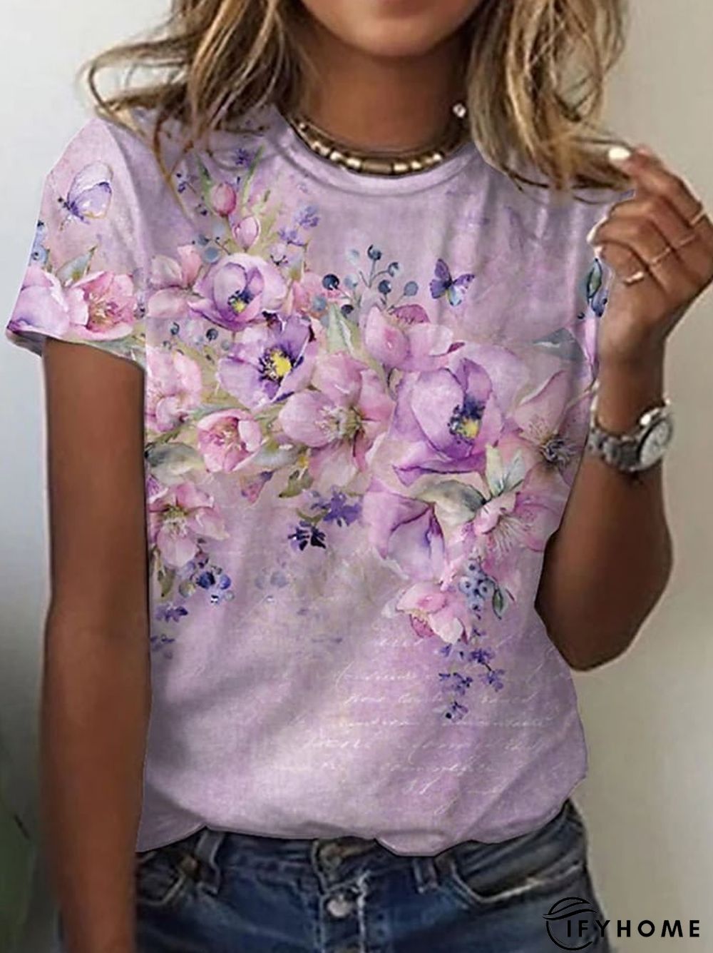 Floral Crew Neck Loose Casual T-Shirt | IFYHOME