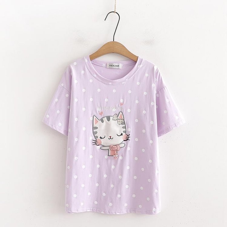 Polka Dot Bow Tie Cat Tee