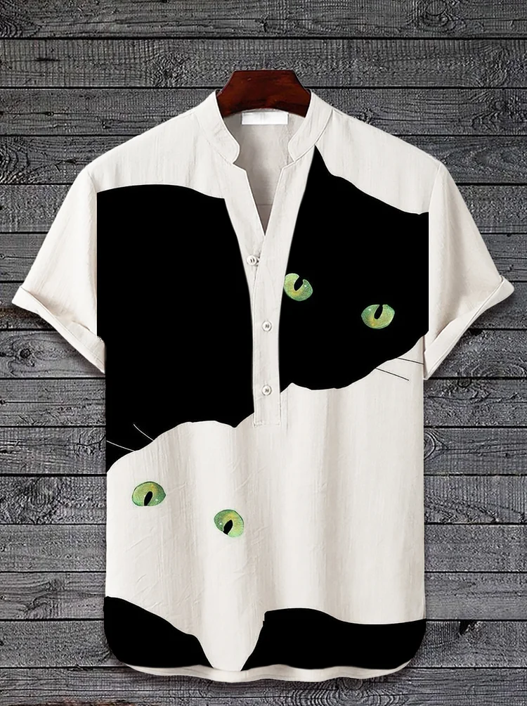 Men's Cats Abstract Art Print Half Button Shirt