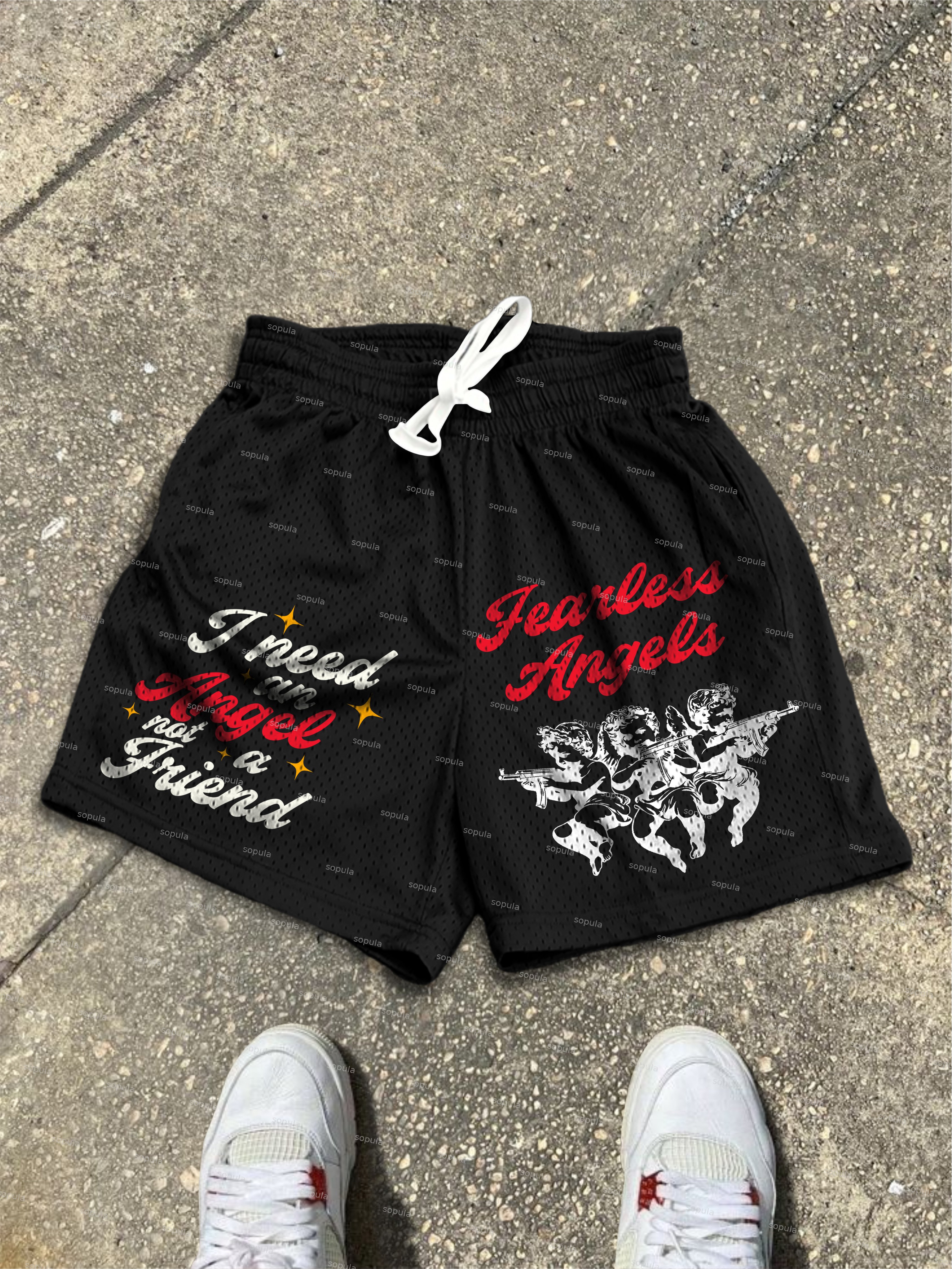 I Need Angels, Not Friends Mesh Shorts - Sopula｜Premium Graphic Tees & Graphic Clothing