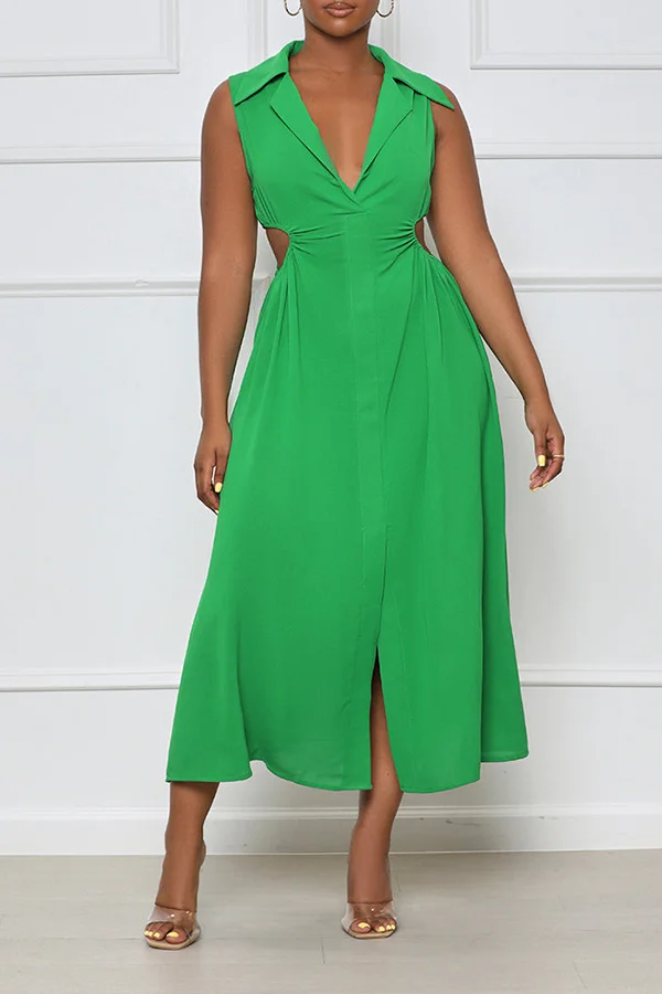 Lapel Cutout Fork-opening Dress
