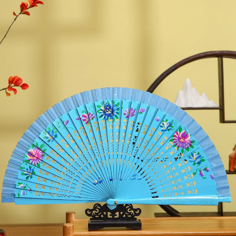 Handmade Painted Fan Classical Folding Fan European Style Spanish Wooden Fan Cheongsam Matching Fan Chinese Ancient Style Folding Fan
