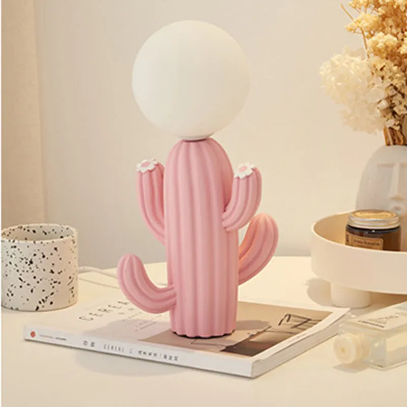 Contemporary Creative Furry Cactus Resin 1-Light Table Lamp For Bedroom mysite