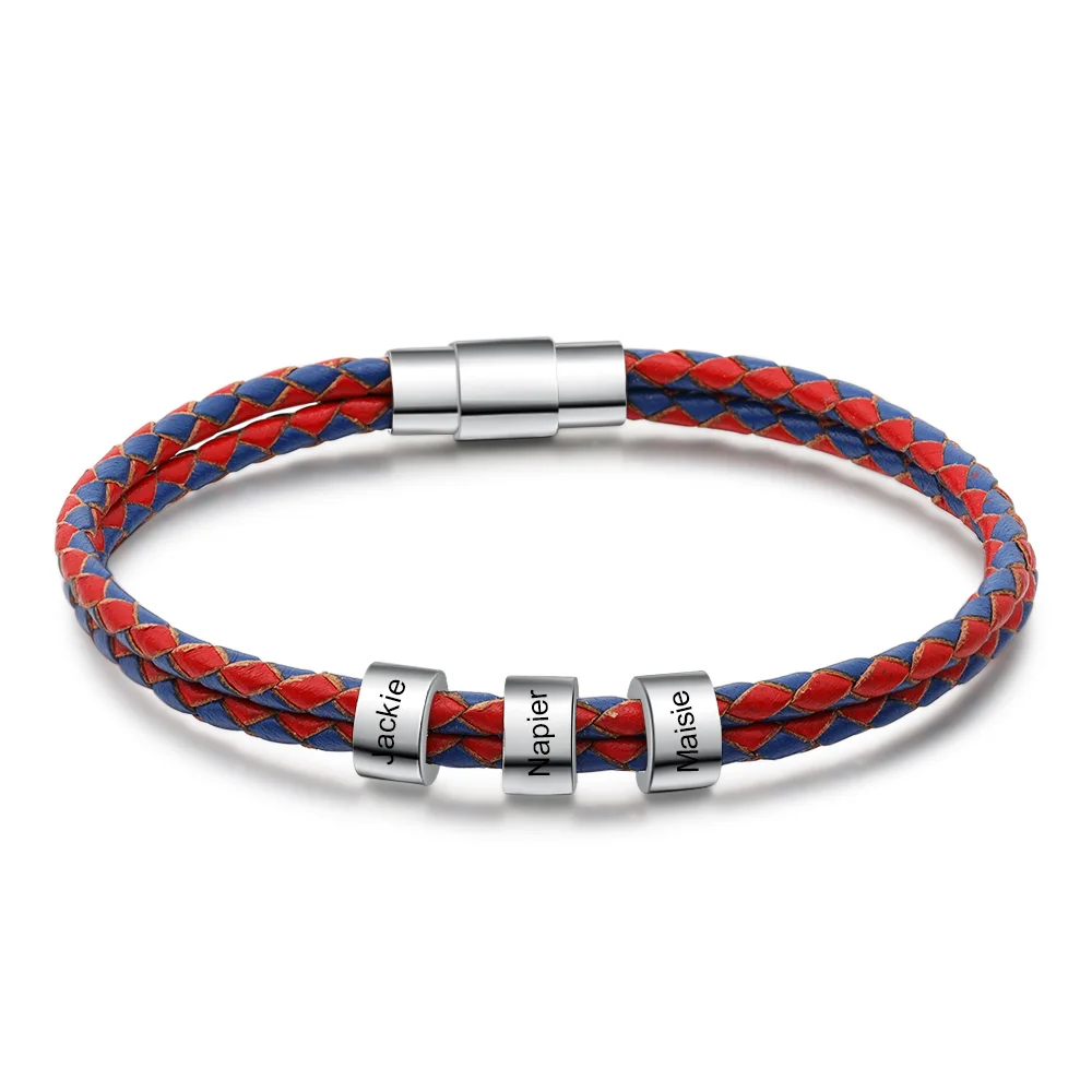 Personalisierte Herren Rot Leder Armband 3 Namen n3 Kettenmachen