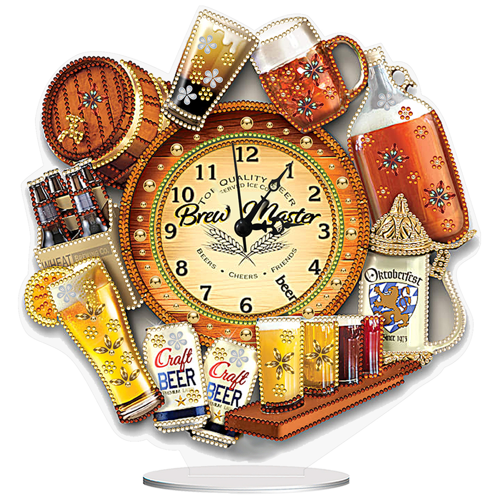 Acrylic Special Shaped Beer 5D Diamond Painting Clock for Living Room Decor