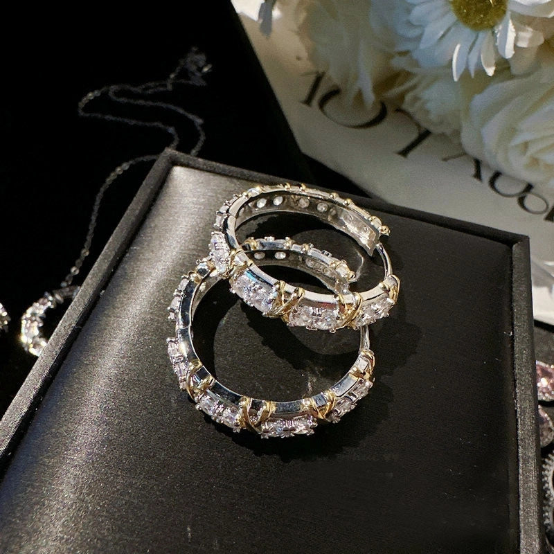 Copper Minimalist Classic Style Inlay Solid Color Zircon Rings Earrings Necklace