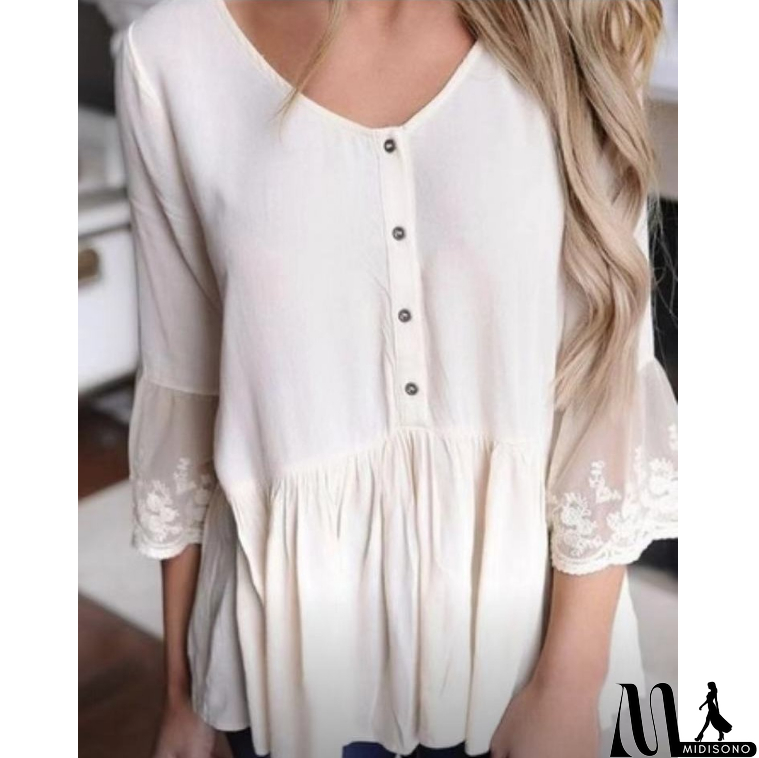 MidiSono - Casual Solid Color Button Top
