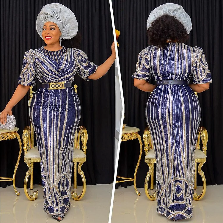 African Americans fashion QFY African Turkey Plus Size Evening Dresses Dubai Women Luxury Sequin Gown Wedding Party Bodycon Dress Robe Africaine Femme 2022 Ankara Style QueenFunky