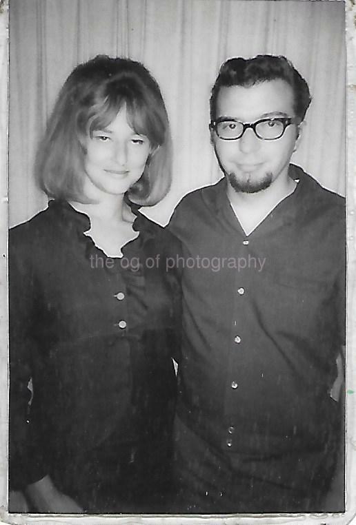 Found Photo Poster painting BLACK AND WHITE 1960's COUPLE Laminated Portrait WOMAN MAN 21 69 B