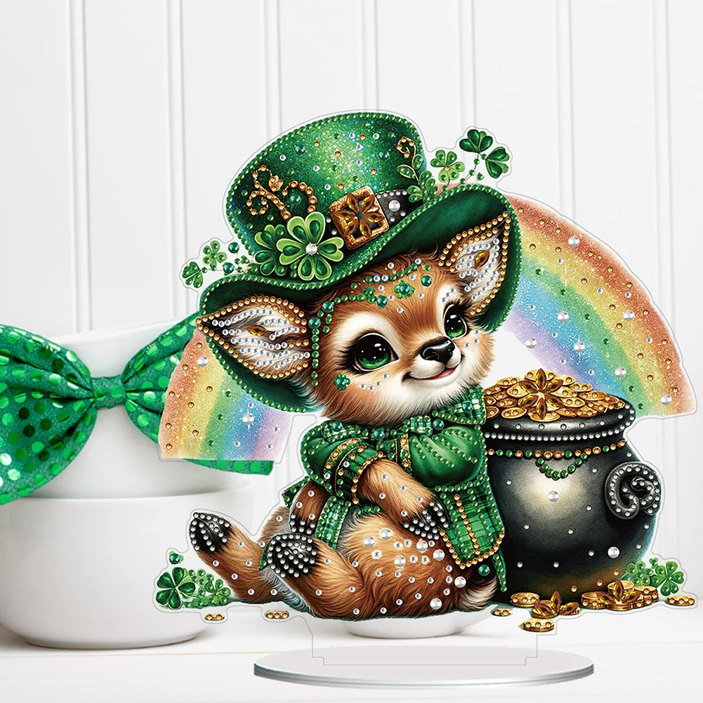 DIY Acrylic St. Patricks Day Deer Special Shape Diamond Painting Tabletop Ornament Creative Home Decor & Gift Idea for Adults - Relaxing Craft Activity