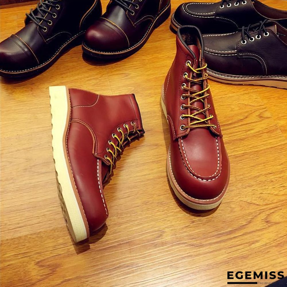 Vintage Men Boots Lace-Up Genuine Leather Boots Wing Men Handmade Work Travel Wedding Ankle Boots Casual Boots | EGEMISS