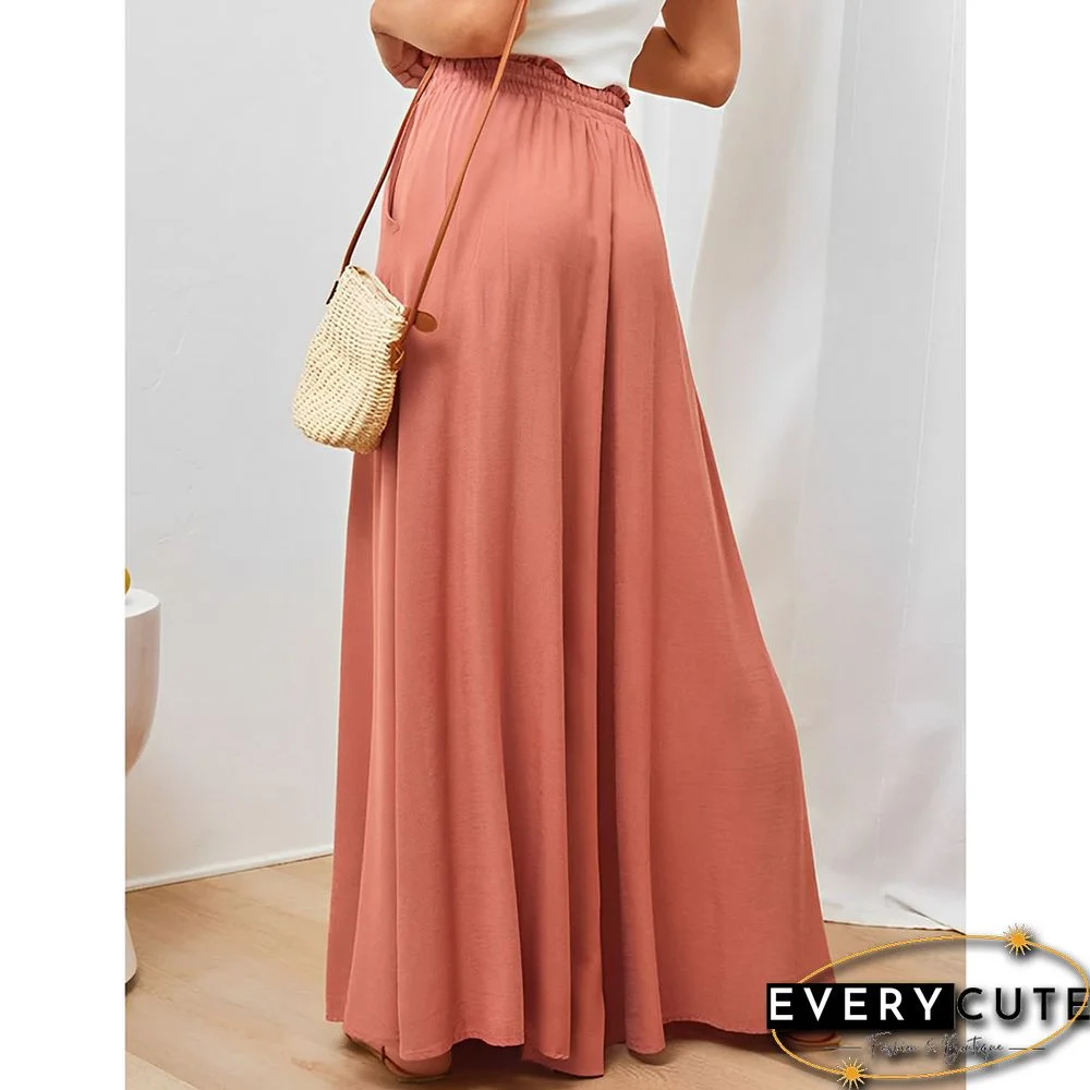 Orange High Waist Elastic Waistband Long Culottes