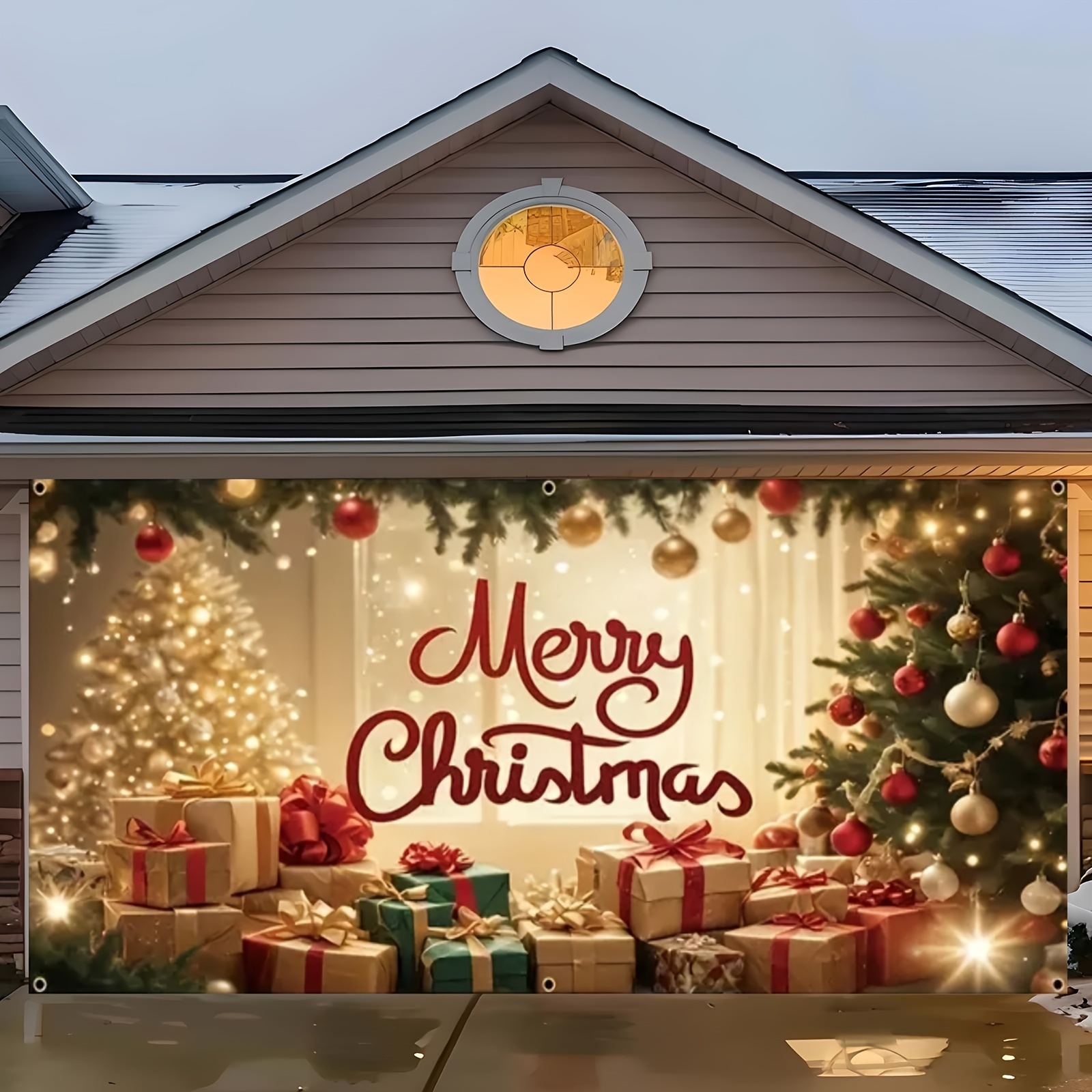Tegooe Oversized Christmas Garage Door Banner Decoration with Festive Tree